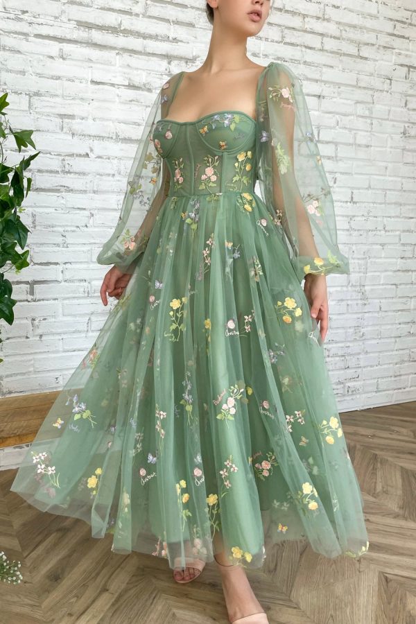 Green Tulle Lace Short Prom Dresses, A-Line Homecoming Dresses